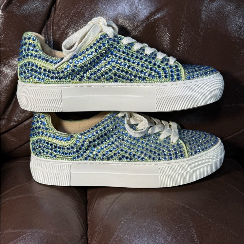Betsy Johnson Sidny Blue Green Rhinestone Bling Platform Sneaker Size 7.5 - Picture 8 of 12